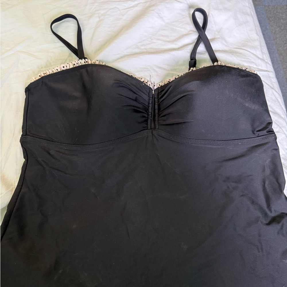 Catalina Black Tankini Top with Cream Trim
